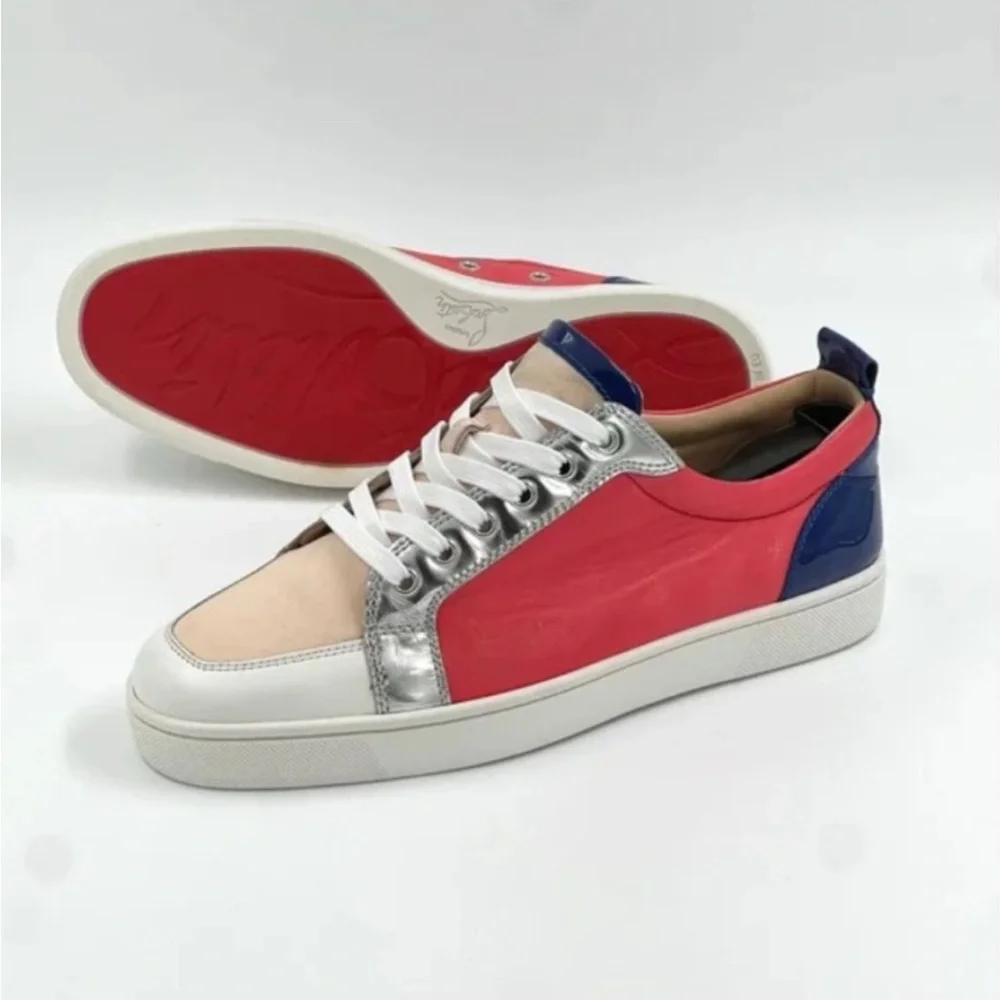 CHRISTIAN LOUBOUTIN Louis Junior Multicolor Leather Suede Lace up Sneakers Sz 42